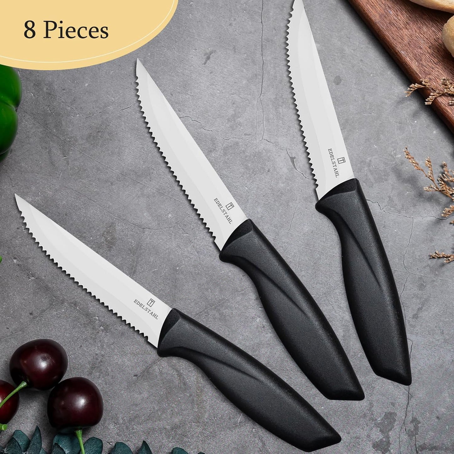 Steak Knives Set of 4, Premium Steak Knife,Stainless Steel Steak Knives Set,Sharp Serrated Steak Knife,Ergonomic Black Handle Steak Knifes,Durable Kitchen Steak Knifes,Dishwasher Safe