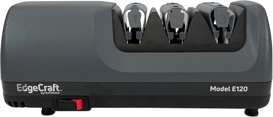 E120 Electric Knife Sharpeners for 20-Degree Straight and Serrated Knives Diamond Abrasives Precision Angle Control, 3-Stage, Gray