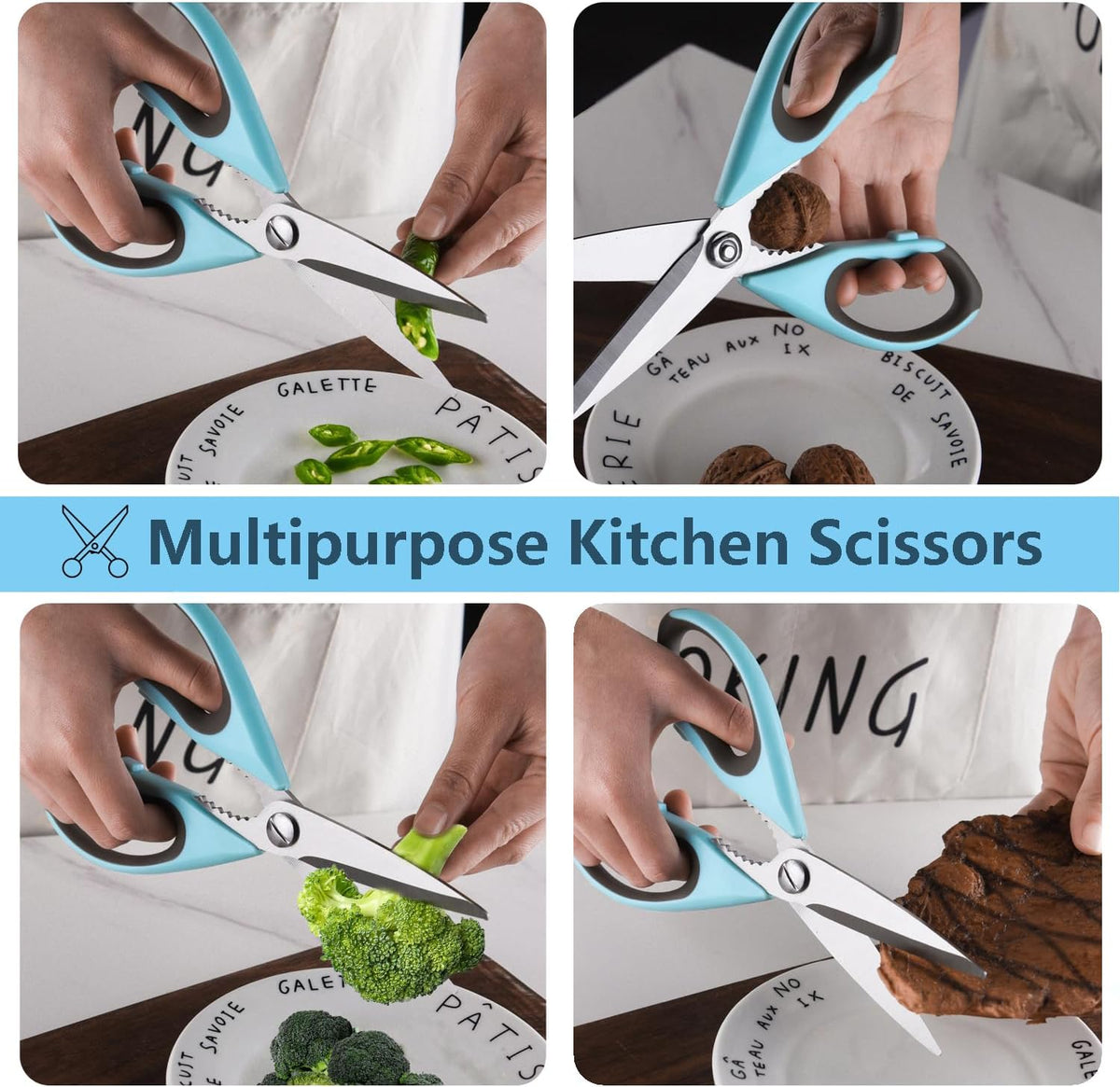 2 Pack Heavy Duty Scissors Kitchen Shears with Magnetic Holder,Dishwasher Safe Stainless Steel Meat Cooking Shears,Multifunctional All Purpose Sharp Scissors Set for Food,Meat,BBQ,Pizza(Blue,Green)