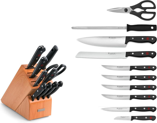Wüsthof Gourmet 11-Piece Knife Block Set, Beech Wood