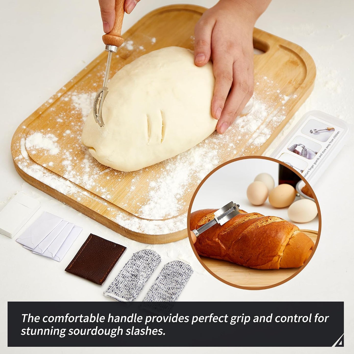 Bread Lame Sourdough Scoring Tool - Dough Scorer Cutter Knife with 10 Stainless Steel Razor Blades, Finger Sleeves and Protective Cover, Essential Baking Supplies for French Baguttes & Homemade Bread