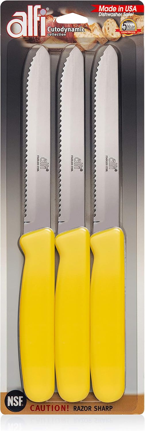 All-Purpose Knives Aerospace Precision Rounded Tip - Home And Kitchen Supplies - Serrated Steak Knives Set | Made in USA (3 Pack, Classic Black)