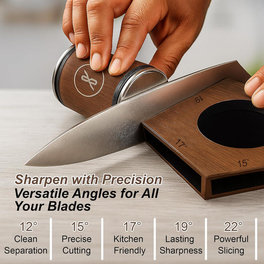 Rolling Knife Sharpener Made of Black American Walnut - Tumbler Knife Sharpener Knife Sharpening With Diamonds & Ceramic for Steel of Any Hardness With Magnetic Angle