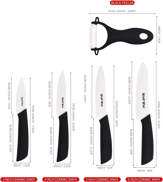 Ceramic Knife Set with Protective Cover, Kitchen Knife Set with 4-Piece Knife and 1 Peeler, Chef's Knife Sets for Meat, Fruit, Vegetables
