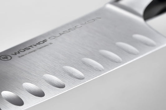 WÜSTHOF Classic IKON 7" Hollow Edge Santoku Knife, Black