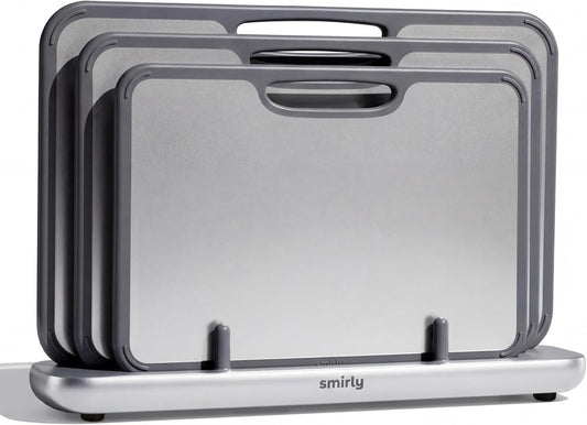 Titanium Cutting Board for Kitchen, Double Sided Chopping Board Set with Holder, Pure Titanium, 3 Pack (Cloud White)