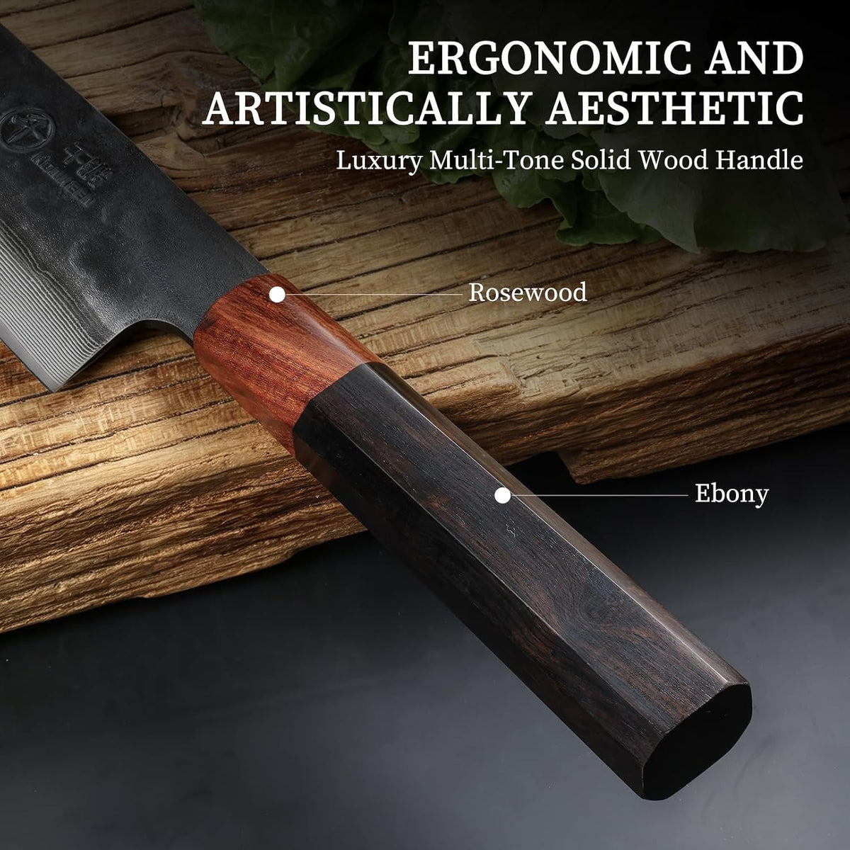Japanese Chef Kitchen Knife, 8 Inch Black Gyuto, Hand Forged 67 Layers Damascus Steel VG10 Core, Ultra Sharp, Rosewood & Ebony Handle, Leather Sheath,A Thoughtful Father Day Gifts for Men