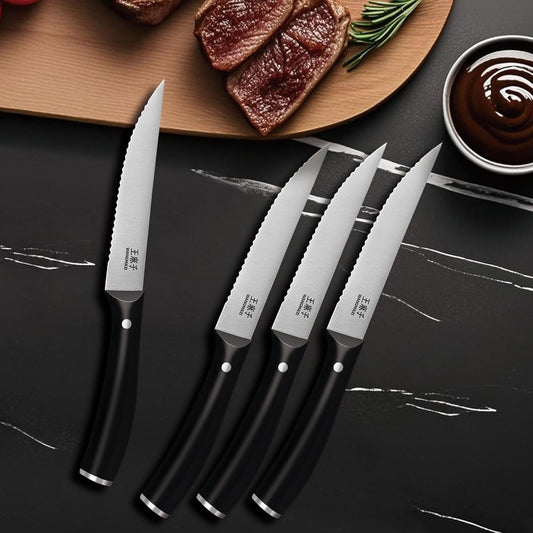 WANGMAZI Exquisite Steak Knife Set of 4,High-carbon Stainless Steel Forged,Lightweight Sharp Steak Knives Set for Kitchen(4.5inch,Black)