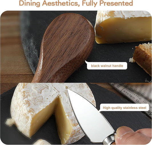 Cheese Knife Set, 6 Pcs Charcuterie Board Accessories - Cheese Knife, Spreader, Fork, Slicer, Cheese Cutter, Butter Knife, Stainless Steel Cheese Knives for Housewarming Gift (Walnut Handle)