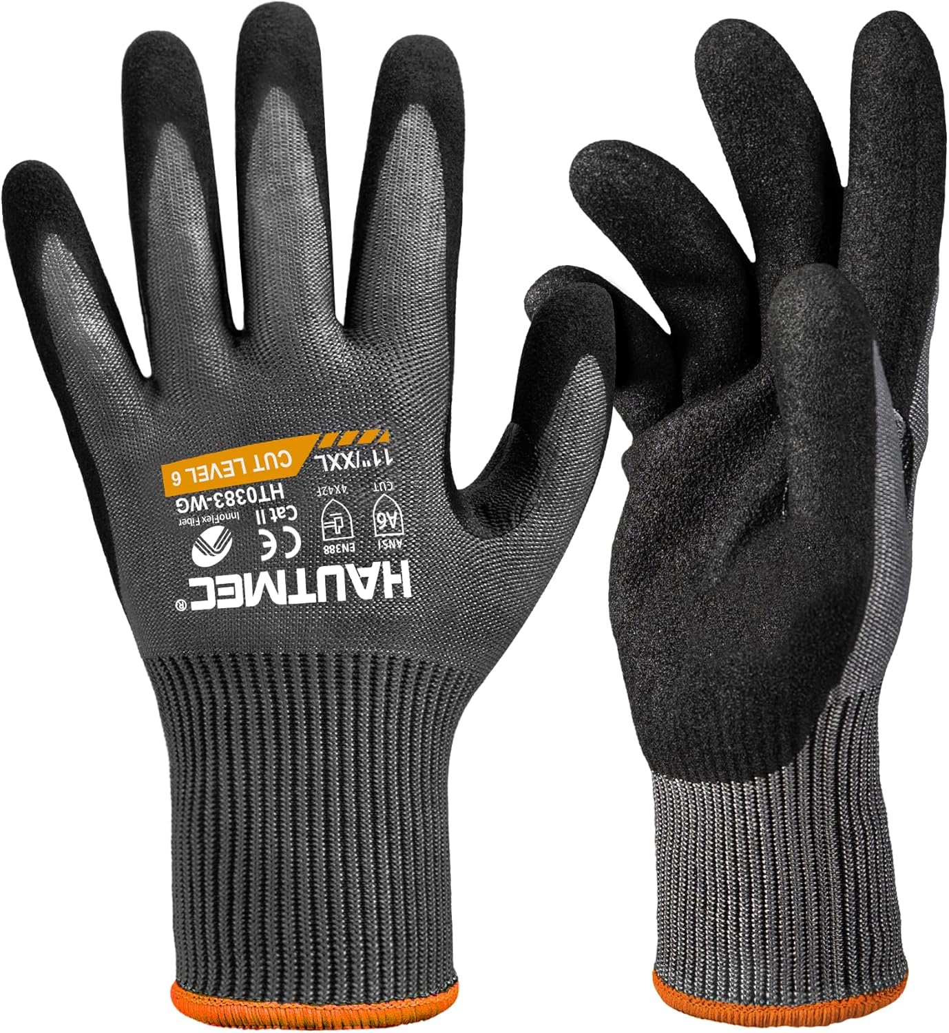 ANSI A6 Cut Resistant Work Gloves for Men Women, EN388 4X42F Cutting Proof Gloves, Breathable 13-Gauge HPPE, Nitrile Coated, Touchscreen, Reinforced Thumb Saddle for Construction/Auto(L)