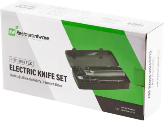 Kitchen Tek Electric Knife Set, 1 Electric Knife With Motorized Handle - Includes 1 Bread and 1 Carving Tool, 1 Case, Black Plastic Food Cutter With Stainless Steel Blades