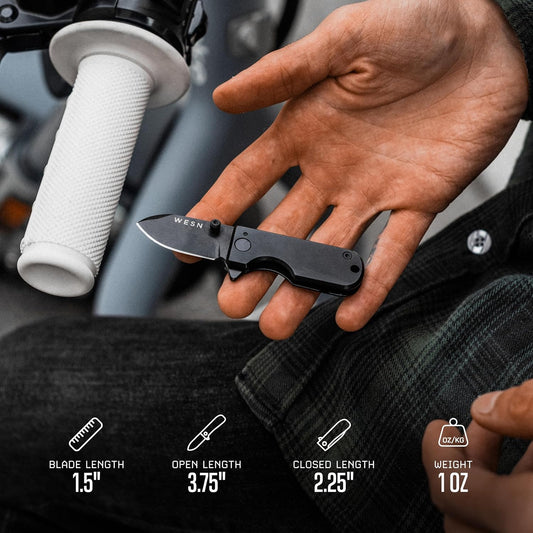 Microblade Premium Folding Pocket Knife - 1.5" D2 Steel Blade, Compact Titanium EDC Knife with G10 Handle, Manual Thumb Stud, Deep Carry Clip - Lightweight Everyday Carry (Blacked Out)