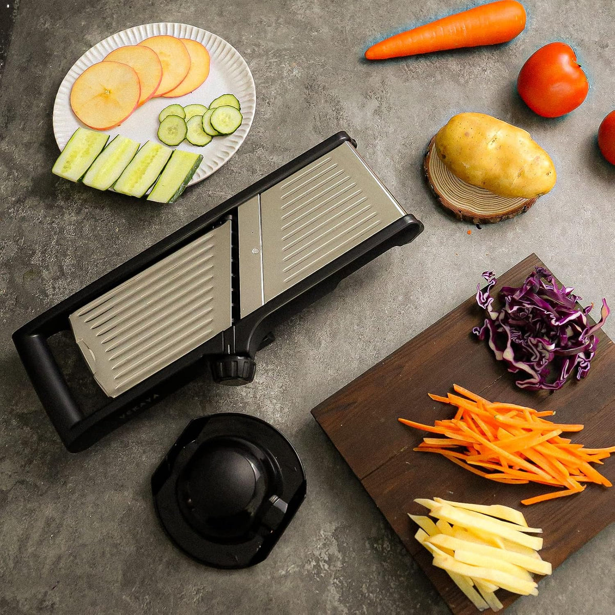 Mandoline Slicer, Mandoline Slicer for Kitchen, Adjustable Mandolin, Stainless Steel Mandoline, Vegetable Slicer, Potato, Onion, Cucumber, Tomato, Veggie Slicer with Cut-Resistant Gloves
