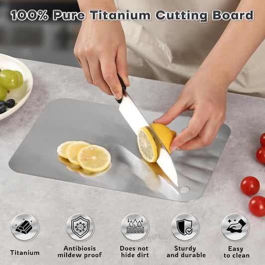 Katuchef Titanium Cutting Boards for Kitchen Double Sided Non Toxic Metal Cutting Board,Dishwasher Safe Cutting Boards(1PC-L-9x13.5In)