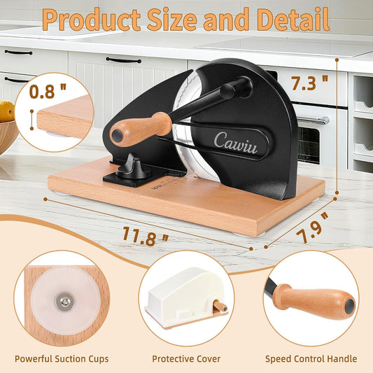 Upgraded Manual Bread Slicer for Homemade Sourdough Round with Cover | Adjustable Thickness Sourdough Bread Slicer, Bread Cutter with Hand Crank, Slicing Guide, Scale Line for Even Slices, Black