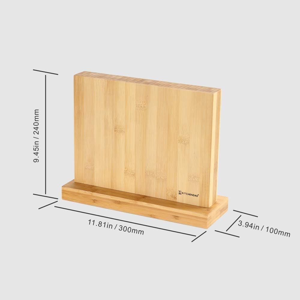 Luxury Double Sided Bamboo Magnetic Knife Block Holder without Knives with Enhanced Powerful Magnets, Cutlery Display Stand and Storage Rack Large Capacity, Easy to Reach, Easy to Clean