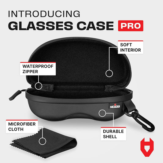 Water Resistant Safety Glasses Case with Clip - Heavy Duty Semi Hard Large Sunglasses Holder for Men and Women with Cleaning Cloth