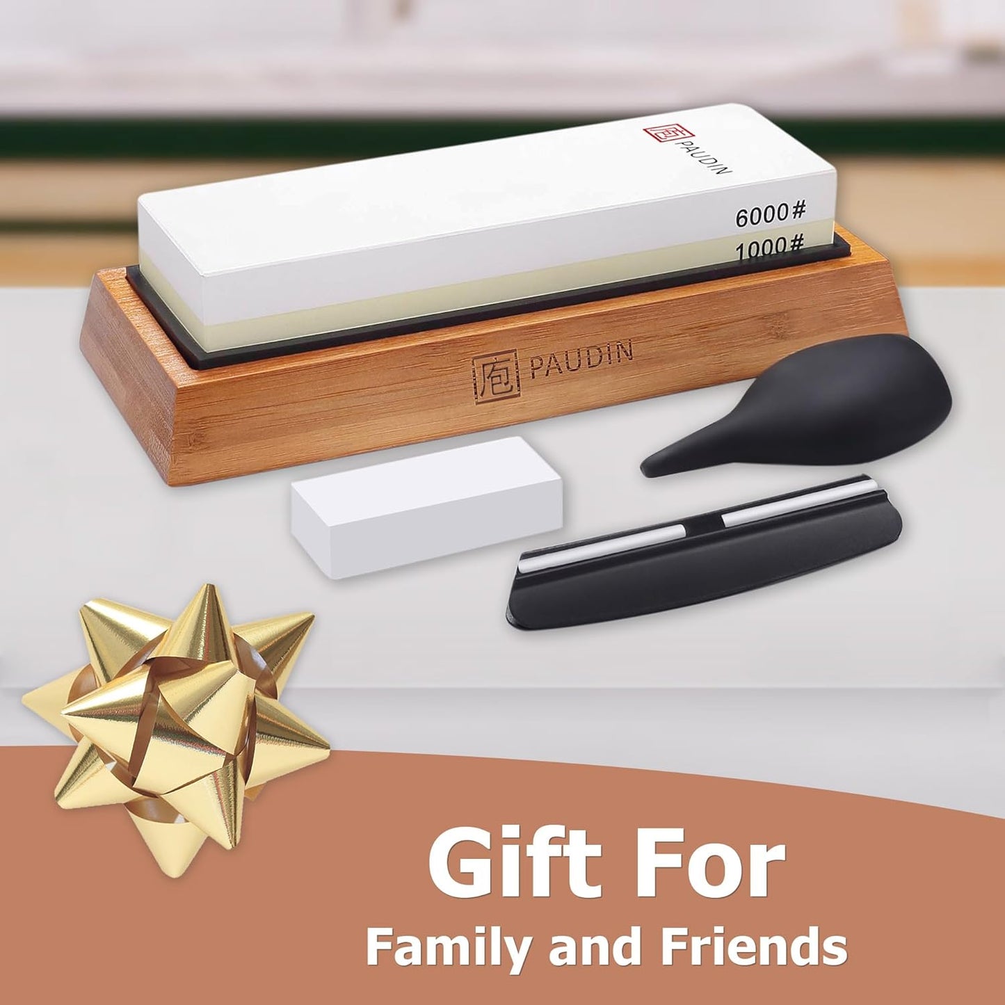 Premium Whetstone Knife Sharpener Stone Kit 1000/6000 Grit - Japanese Waterstone Sharpening Stones for Knives with Flattening Stone, Bamboo Base, NonSlip Base, Angle Guide & Water absorber