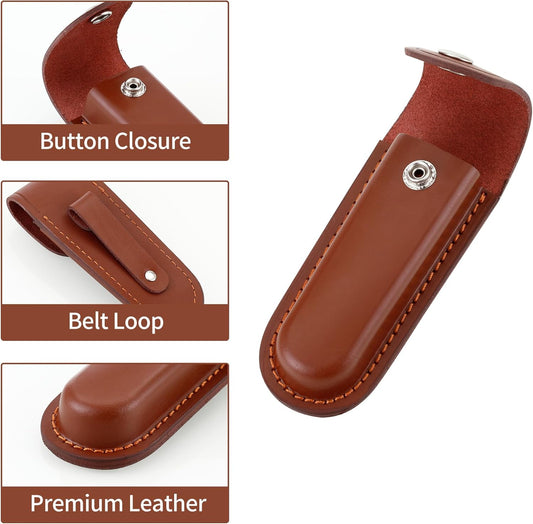 Pocket Knife Sheath, 5" Folding Pocket EDC Knife Case, Portable Pouch Knife Leather Holster with Snap Closure and Belt Loop, Accessory for Outdoor Climbing, Camping, Cycling and Hiking, Brown