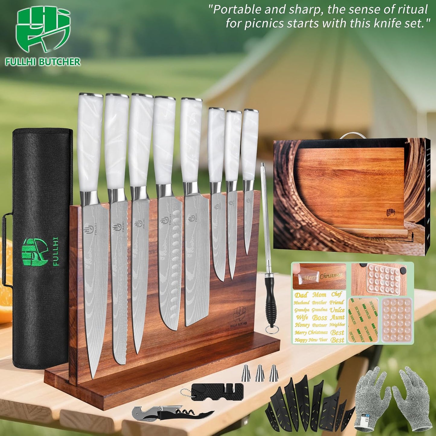 FULLHI Knife Set, 14pcs Japanese Knives Set, Multiple Colour Premium German Stainless Steel Chef Knife Set