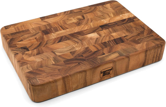Gourmet End Grain Union Stock Yard Professional Chopping Butcher Block, Brown, 14 x 20 x 2.75" | Large 14" x 20" x 3" Chopping Block | Knife Friendly End Grain | Thick Cutting Board | Meat Carving Board | Meal Prep