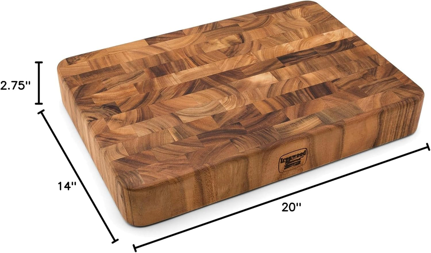 Gourmet End Grain Union Stock Yard Professional Chopping Butcher Block, Brown, 14 x 20 x 2.75" | Large 14" x 20" x 3" Chopping Block | Knife Friendly End Grain | Thick Cutting Board | Meat Carving Board | Meal Prep
