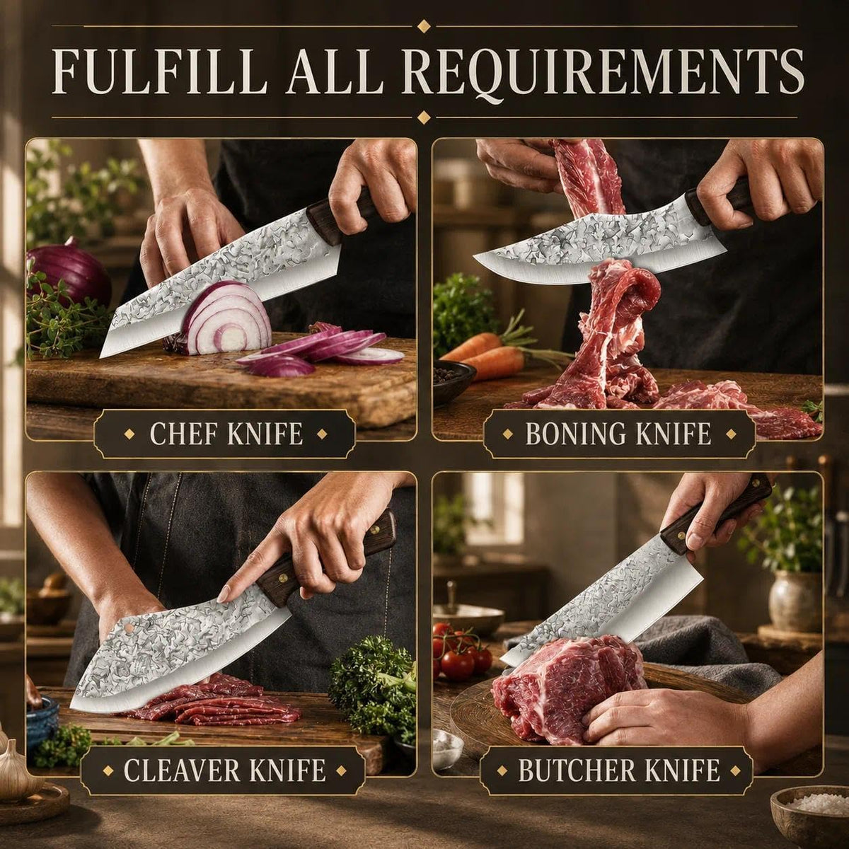 12-Piece Butcher Knife Set, Roll Bag