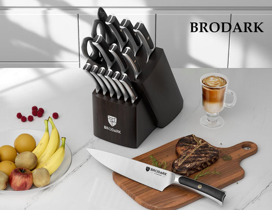 15 PCS Knife Set with Block,Pakkawood Handle Kitchen Knife Set | Ultra Sharp Chef Knife set with sharpener, High Carbon Stainless Steel, Non-Slip Grip for Cooking, Gift Box for Dad Father