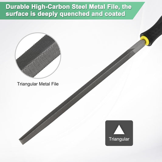 Triangular Metal File 10 Inch, High Carbon Steel Diamond Hand W PVC Grip Handle for Wood/Metal/Ceramic/Glass/Stone/Jewelry/Tile/Model/DIY/Sharpening File