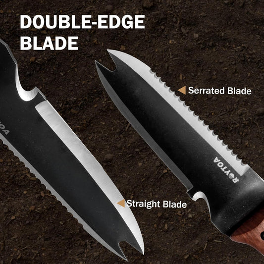 Hori Hori Garden Knife, Garden Tools with Sheath for Weeding,Planting,Digging, 7" Stainless Steel Blade with Cutting Edge, Full-Tang Wood Handle with Hanging Hole