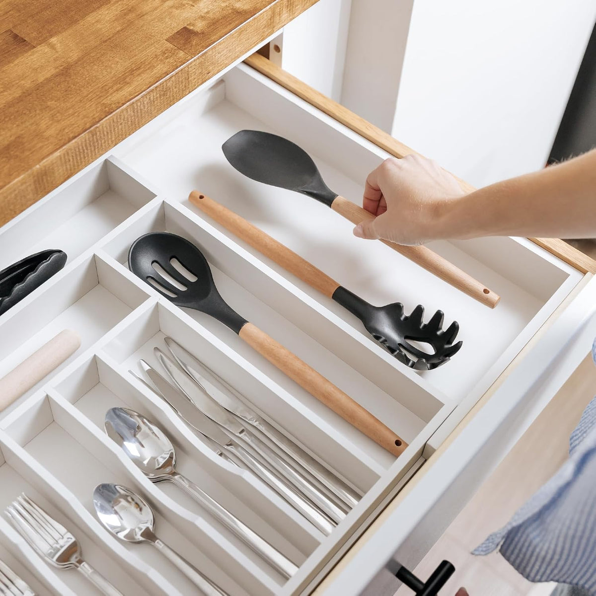 Silverware & Utensil Drawer Organizer, 18-33 in, Bamboo | Cutlery, flatware, food-safe contract grade, kitchen drawer fit