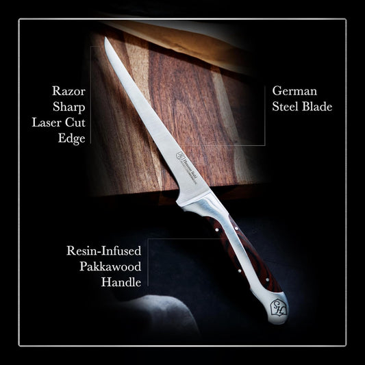 7-Inch Fillet Knife | German Forged High Carbon Steel Blade for Filleting, Boning, Trimming & Slicing | Ergonomic Quad-Tang Pakkawood Handle & Gift Box
