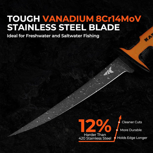 Ultimate Angler 7" Fillet Knife, Fishing Knife for Men | Vanadium Stainless Steel Blade, Corrosion-resistant, Sheath with Sharpener & Line Cutter, EnduraGrip Handle