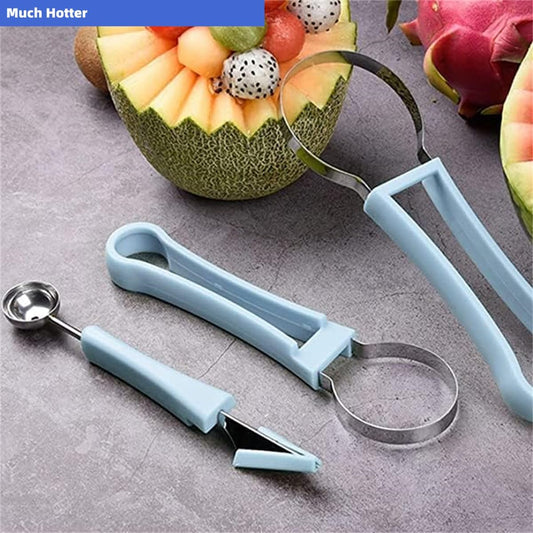 4 In 1 Stainless Steel Fruit Carving Tools Set, Melon Baller Scoop Set,watermelon scooper fruit scooper and baller, fruit carving tools,Perfect Tools for Making Fruit Shapes (Blue)