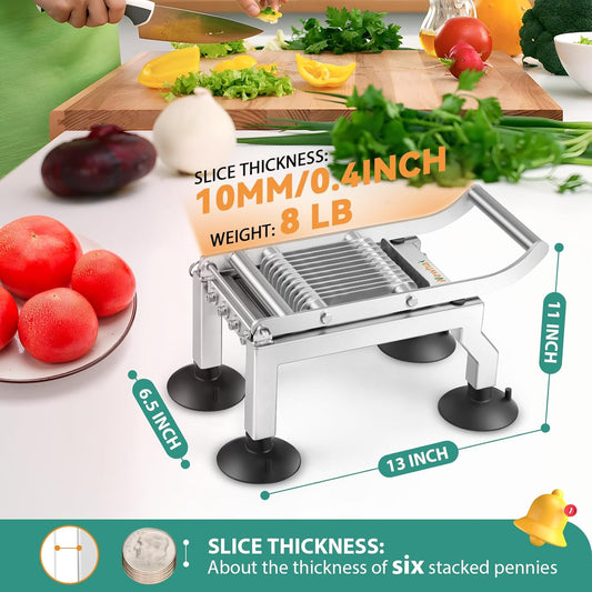 Commercial Tomato Slicer, 0.4"/10mm Stainless Steel | 8lb Lightweight, One-Press Downward Handle, Sharp Blades, 4 Suction Cups Base, for Tomato, Ham & Egg, for Restaurant & Home