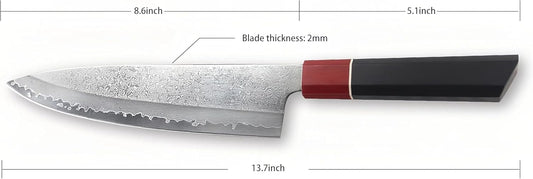 8.6" Japanese Gyuto Chef Knife, Sharp Damascus Professional Kitchen Knife with Full Tang G10 Handle for Restaurant and Home Cooking BBQ