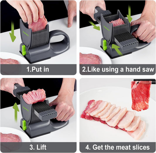 SupMaKin Fresh Meat Slicer with SteadyGrip, Adjustable 2/4 mm, 17 IN 1 | Stainless Steel Manual Meat Cutter, Cleaver Kitchen Knife, Jerky Slicer Suit for Chicken Breast Beef Pork