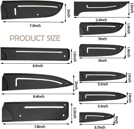Safety Knife Cover Sleeves, 10 Pack Knife Sheath, Knife Edge Guards Blade for Ceramic Kitchen Paring Bread Knife, Kitchen Universal Knife Sheath, for Professional Chefs, Black, 8 Sizes