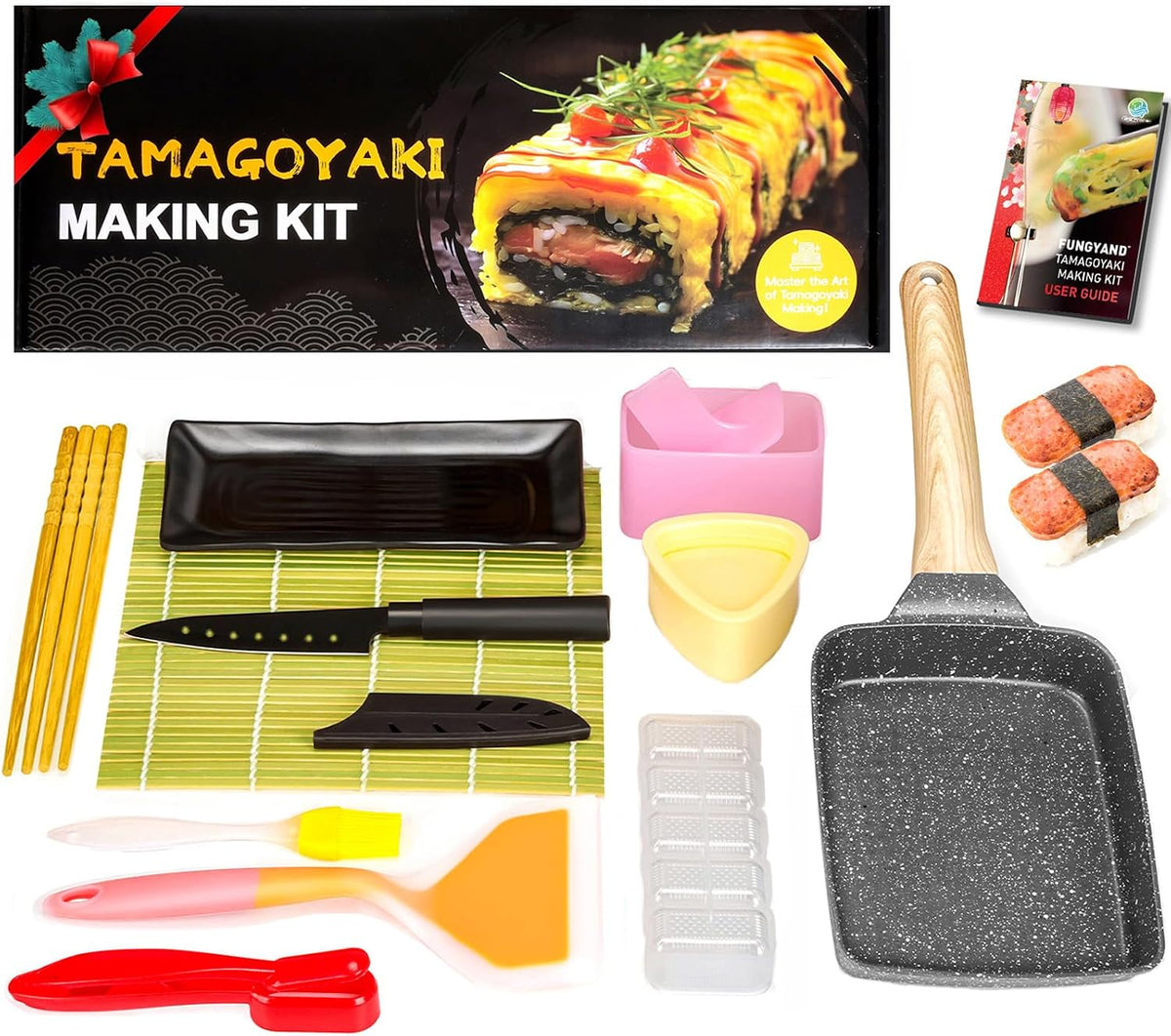 Tamagoyaki Pan Set, 12-in-1 Japanese Omelette Pan, 5x7 Inches | with Spatula, Bamboo Mat, Knife, Sushi Accessories, Deluxe Cookware