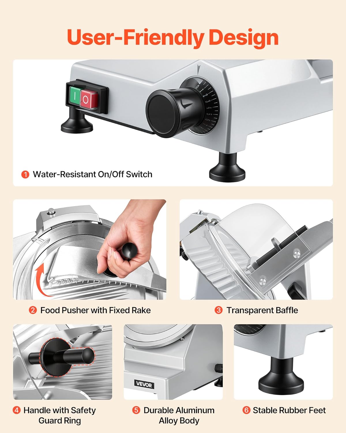 Commercial Meat Slicer, 10 inch Electric Food Slicer, 240W Frozen Meat Deli Slicer, Premium Chromium-plated Steel Blade Semi-Auto Meat Slicer For Commercial and Home use