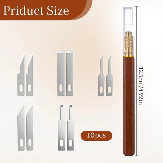 Wooden Handle Precision Craft Knife Set, Utility Exacto Knife Kit with 10PCS Blades Precision Hobby Knives Blades Set for Carving Modeling Scrapbooking Stencil And Art Projects