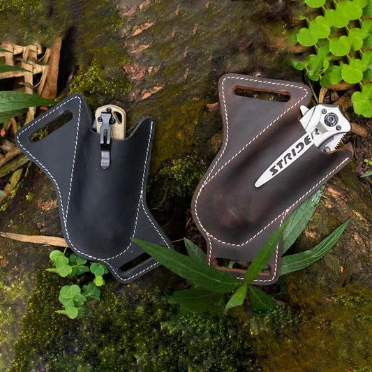 Leather Knife Sheaths for Belt, Pocket Knife Holder, EDC Sheath for Folding, Compact Draw Knife Holster Dark Brown