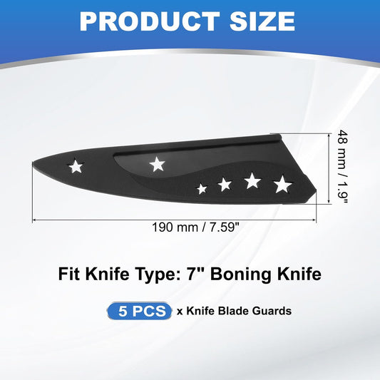 Plastic Safety Knife Cover Sleeves for 7" Boning Knife 7.5 x 1.9 Inch (LxW), 5 Pack Knife Blade Guard Protector Universal Kitchen Knife Sheath for Kitchen Bar, Black