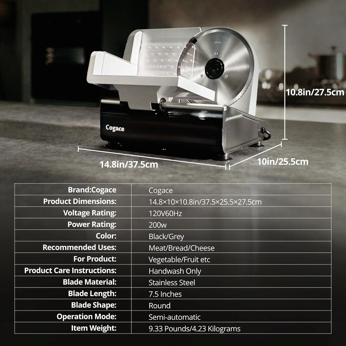 Electric Meat Slicer with Three 7.5" Blade Designs, 200W