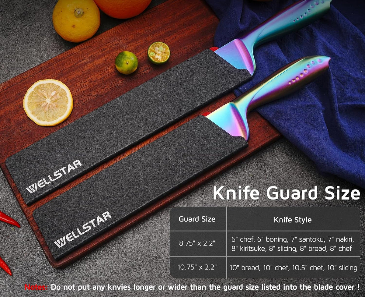 Knife Edge Guards Set, 2 Piece Universal Blade Covers, BPA Free ABS Protective Blade Sheaths, Non-Scratch Felt Lining Kitchen Knives Covers (Knives not included)