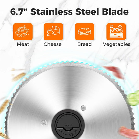 Foldable Electric Food Slicer, Adjustable Thickness 0–15mm, 6.7” Stainless Steel Blade, 150W Motor, Portable & Easy-to-Clean, Meat, Cheese, Bread, and Vegetable Slicer for Home Kitchen, Black