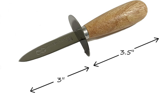 Oyster Shucking Knife with wood handle-3" stainless steel sharp blade, 3.5" Non-Slip wooden handle, Hand guard for safety, classical design for generation in use all over the world.