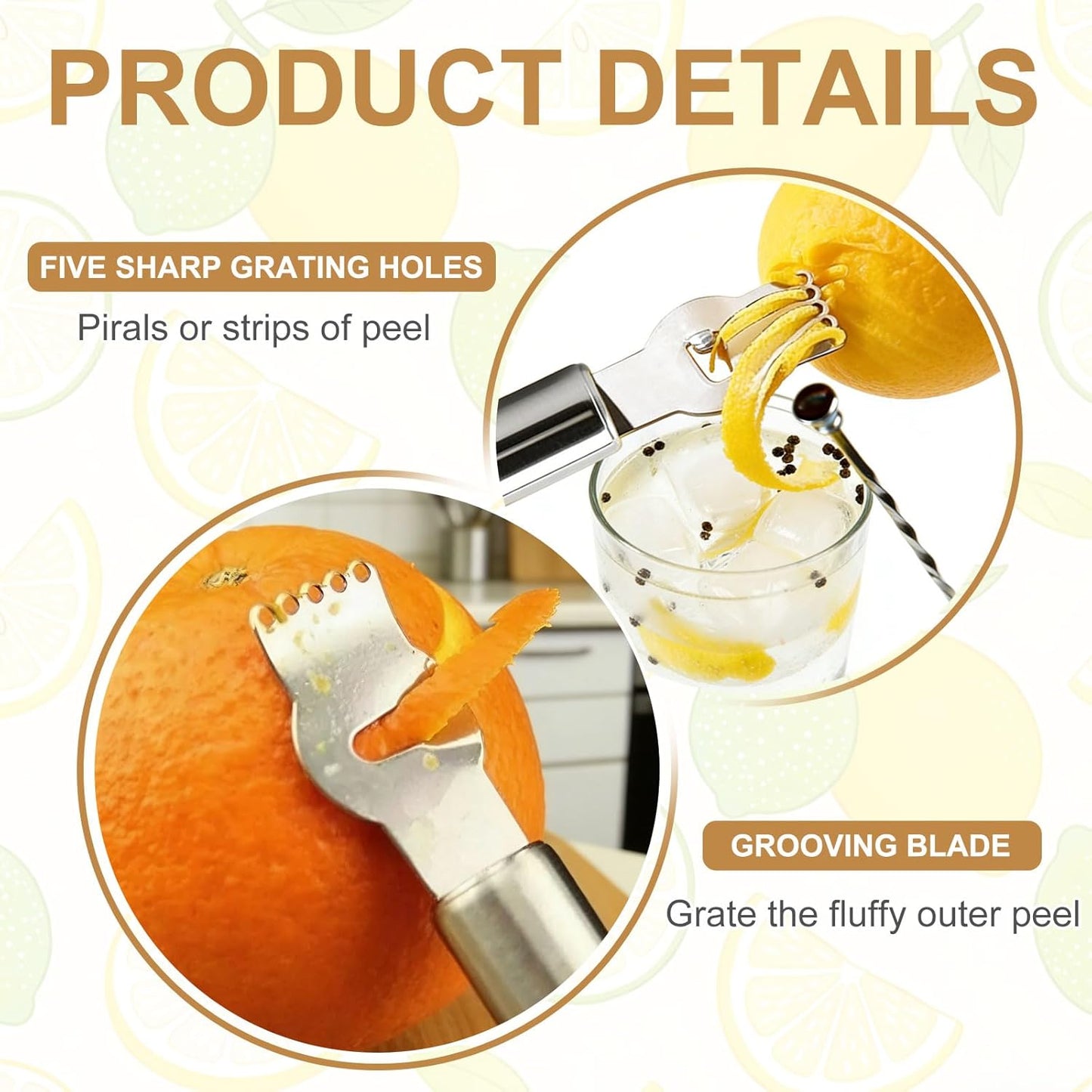 2Pcs Lemon Zester Tool, Stainless Steel Citrus Zester with Channel Knife Grater Sharp Rind Twist Orange Peeler for Cocktail Garnishes Bar Kitchen, Silver