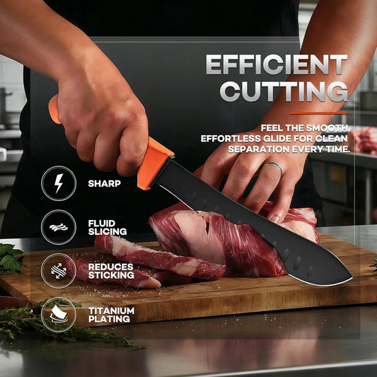 Huusk Butcher Knife for Meat - 8" Granton Egde Bullnose Breaking Non‑Slip | High-Visibility, German Stainless Steel, Multipurpose for Carving Silicing, Chef BBQ Lover Gift