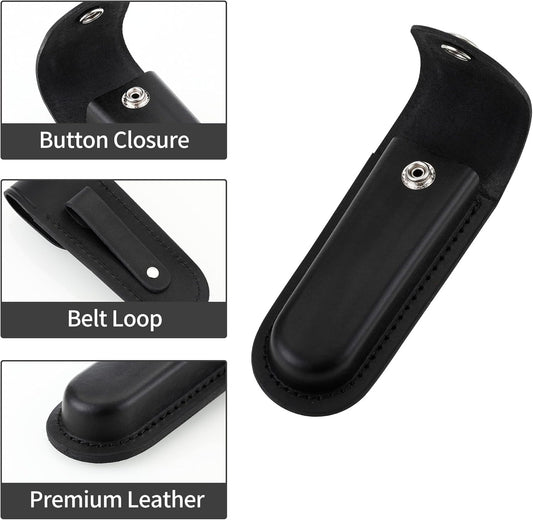 Pocket Knife Sheath, 5" Folding Pocket EDC Knife Case, Portable Pouch Knife Leather Holster with Snap Closure and Belt Loop, Accessory for Outdoor Climbing, Camping, Cycling and Hiking, Black